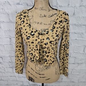 BP Cropped Rib Cardigan & Camisole Set Leopard Sz S long sleeve A38